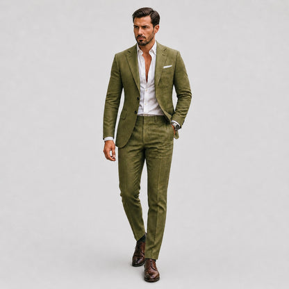 Slim fit herenpak in linnenlook met colbert en pantalon - beeld 3