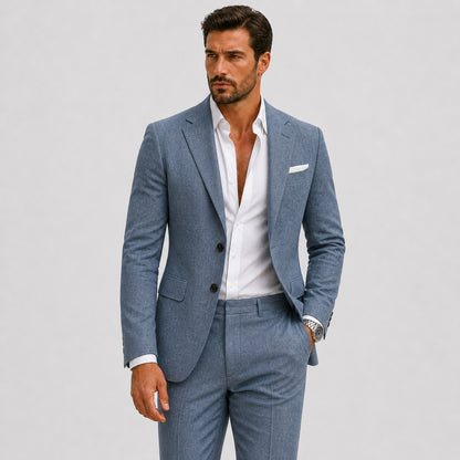 Slim fit herenpak in linnenlook met colbert en pantalon - grijsblauw