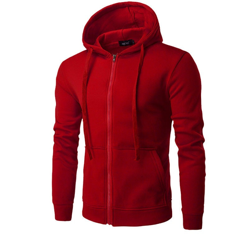 Slim fit herenvest met capuchon, rits en fleecevoering - rood