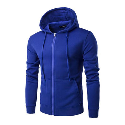Slim fit herenvest met capuchon, rits en fleecevoering - kobaltblauw