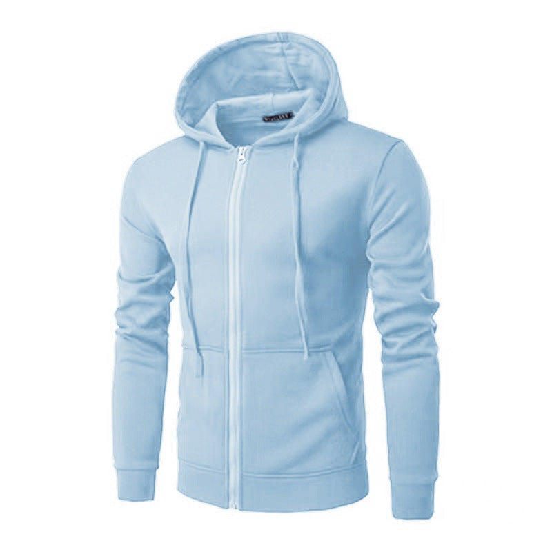 Slim fit herenvest met capuchon, rits en fleecevoering - lichtblauw