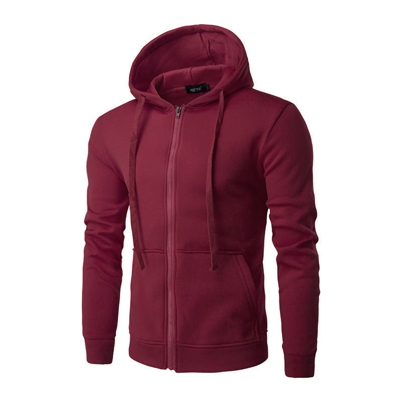 Slim fit herenvest met capuchon, rits en fleecevoering - bordeaux