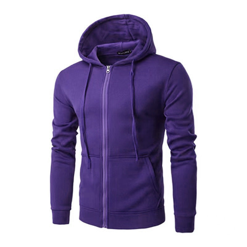 Slim fit herenvest met capuchon, rits en fleecevoering - paars