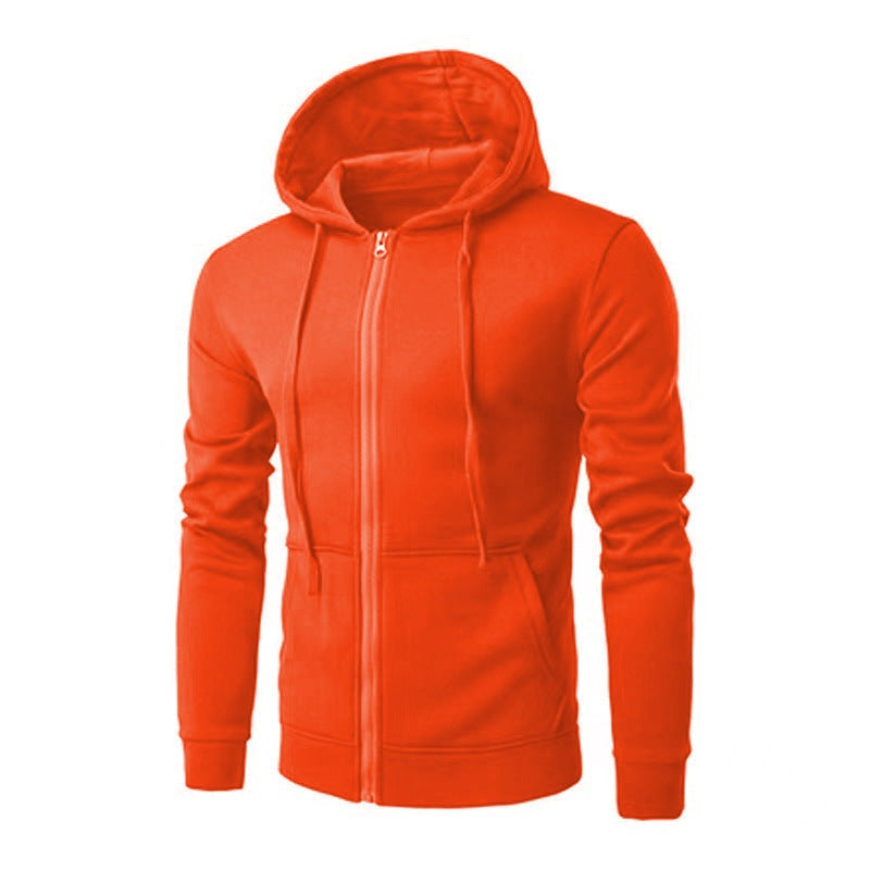 Slim fit herenvest met capuchon, rits en fleecevoering - oranje