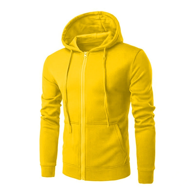 Slim fit herenvest met capuchon, rits en fleecevoering - geel