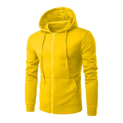Slim fit herenvest met capuchon, rits en fleecevoering - geel