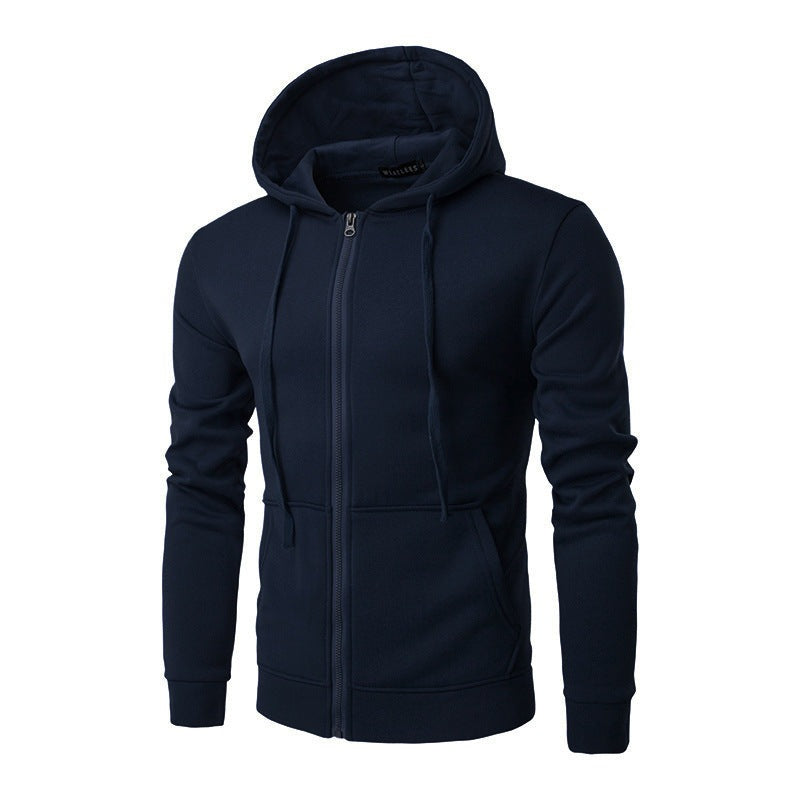Slim fit herenvest met capuchon, rits en fleecevoering - marineblauw