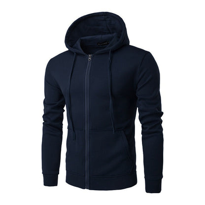 Slim fit herenvest met capuchon, rits en fleecevoering - marineblauw