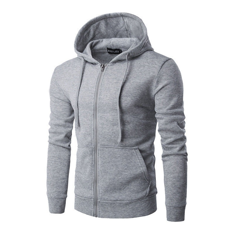 Slim fit herenvest met capuchon, rits en fleecevoering - lichtgrijs