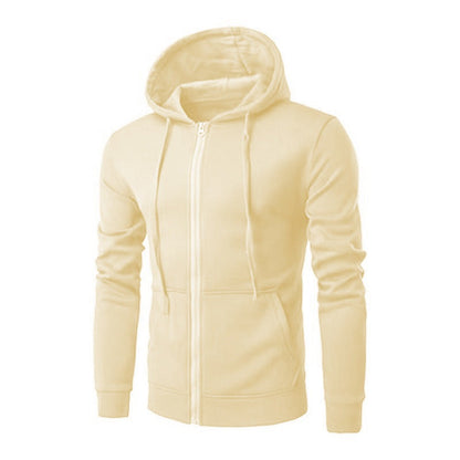 Slim fit herenvest met capuchon, rits en fleecevoering - crème