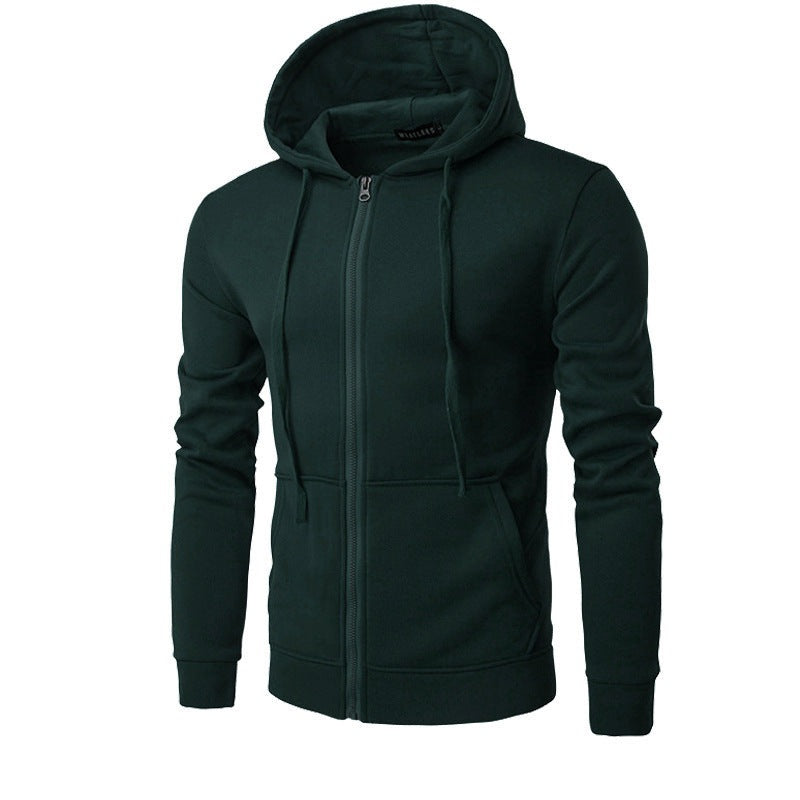Slim fit herenvest met capuchon, rits en fleecevoering - donkergroen