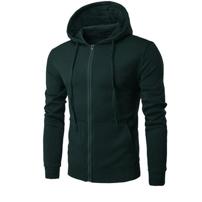 Slim fit herenvest met capuchon, rits en fleecevoering - donkergroen