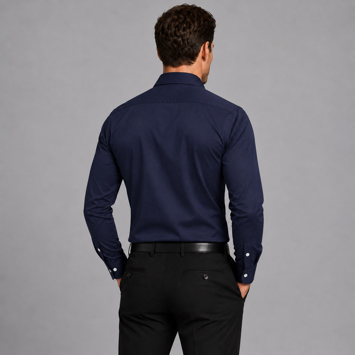Slim fit stretch overhemd voor heren met witte knopen en klassieke kraag - beeld 2
