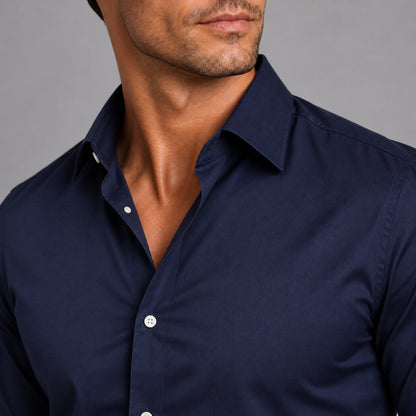 Slim fit stretch overhemd voor heren met witte knopen en klassieke kraag - beeld 3