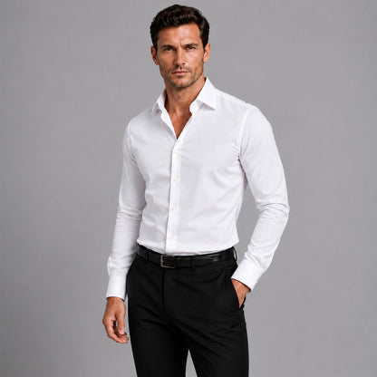 Slim fit stretch overhemd voor heren met witte knopen en klassieke kraag - wit