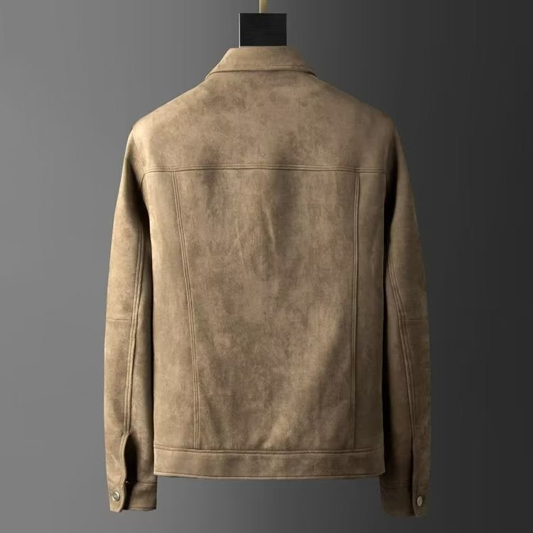 Slim fit truckerjack voor heren in suède look met puntkraag en borstzakken - beeld 4