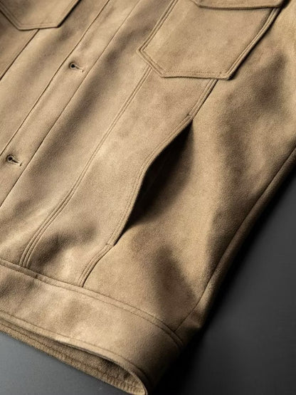 Slim fit truckerjack voor heren in suède look met puntkraag en borstzakken - beeld 5