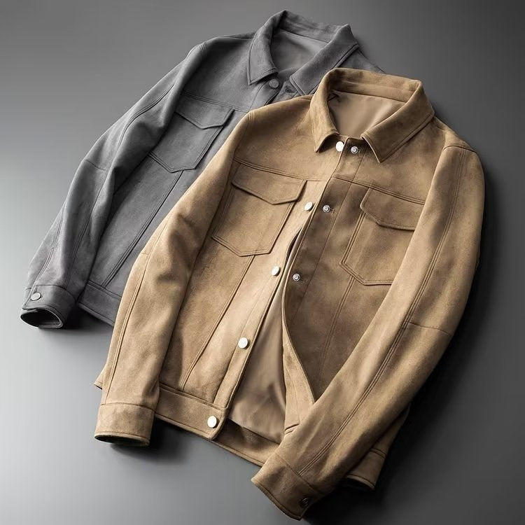 Slim fit truckerjack voor heren in suède look met puntkraag en borstzakken - beeld 6
