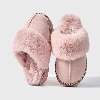 Slippers in suède look met grote pluche kraag, gevlochten rand en open hiel - beeld 3