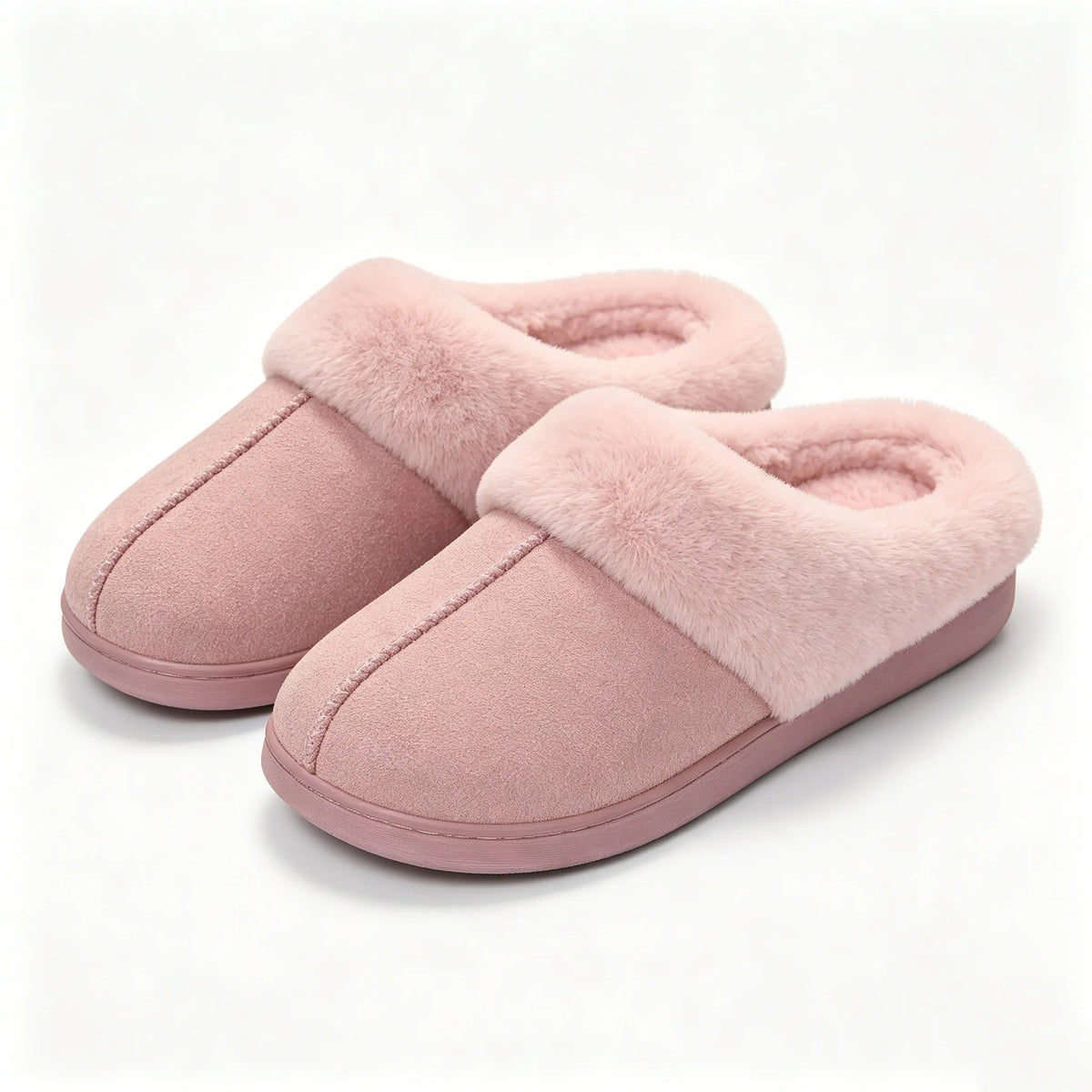 Slippers in suède look met dikke pluche kraag, teddy voering en open hiel - beeld 2