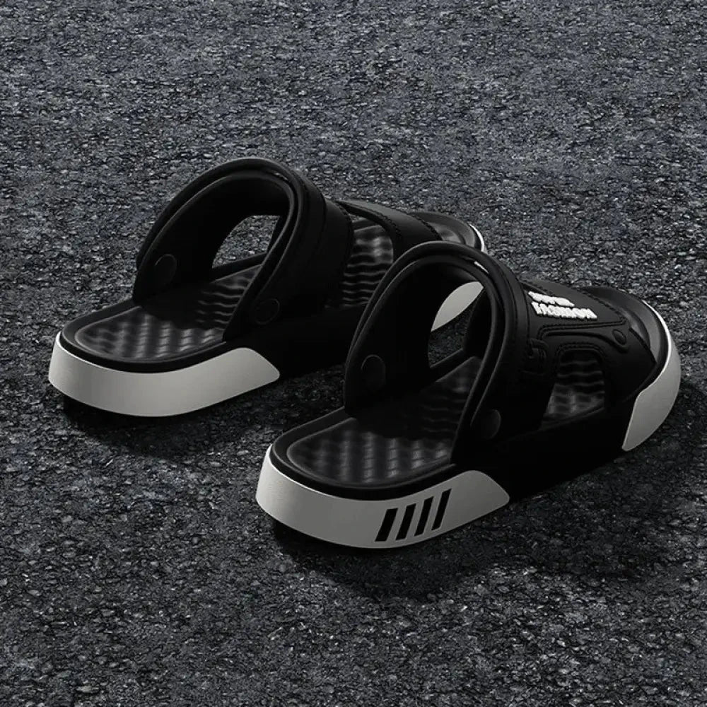 Slippers van EVA met twee brede banden, draaibare hielband en tweekleurige zool - beeld 3