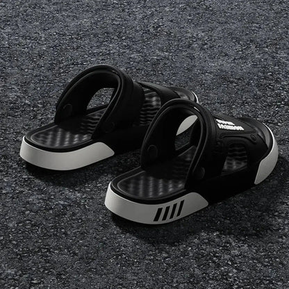Slippers van EVA met twee brede banden, draaibare hielband en tweekleurige zool - beeld 3