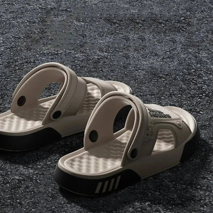 Slippers van EVA met twee brede banden, draaibare hielband en tweekleurige zool - beeld 5