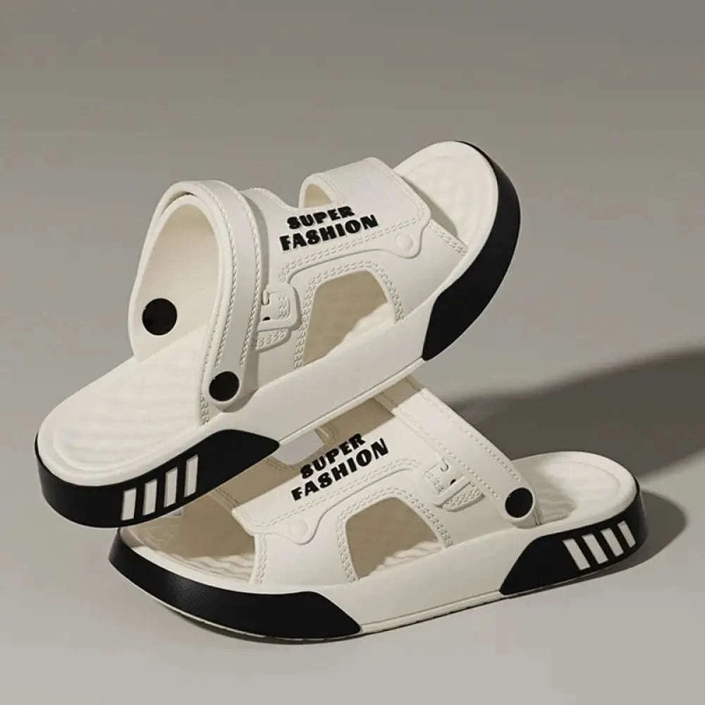 Slippers van EVA met twee brede banden, draaibare hielband en tweekleurige zool - beeld 6