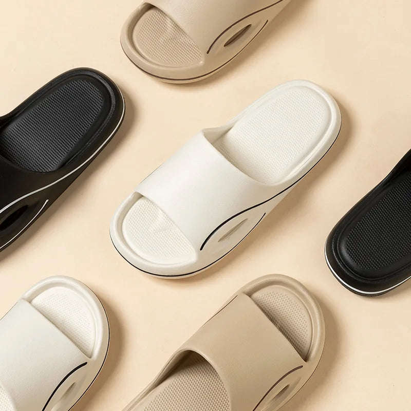 Slippers voor heren met dikke EVA-zool, uitsparing in de zijkant en contrastlijn - beeld 3