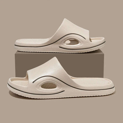 Slippers voor heren met dikke EVA-zool, uitsparing in de zijkant en contrastlijn - beige