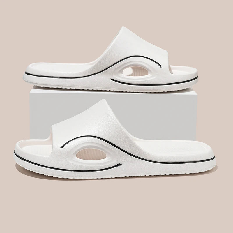 Slippers voor heren met dikke EVA-zool, uitsparing in de zijkant en contrastlijn - wit