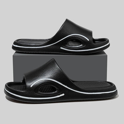 Slippers voor heren met dikke EVA-zool, uitsparing in de zijkant en contrastlijn - zwart