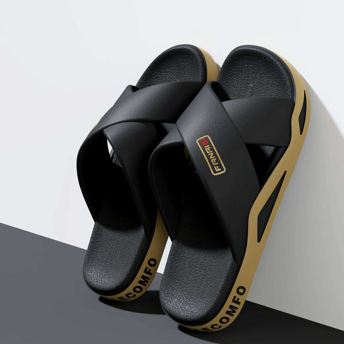 Slippers met gekruiste banden over de wreef, voetbed met structuur en dikke zool - beeld 2