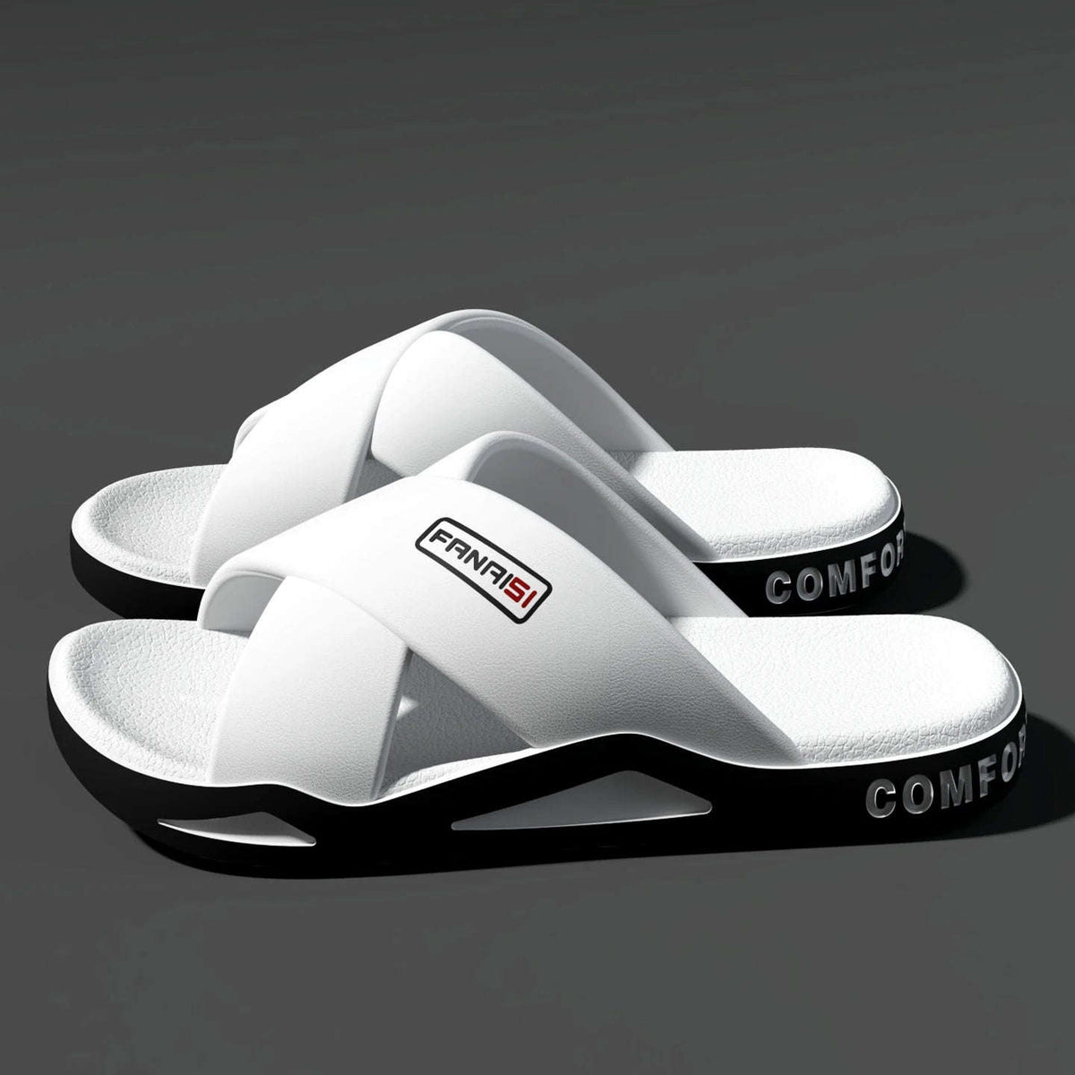 Slippers met gekruiste banden over de wreef, voetbed met structuur en dikke zool - beeld 3