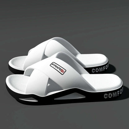 Slippers met gekruiste banden over de wreef, voetbed met structuur en dikke zool - beeld 3