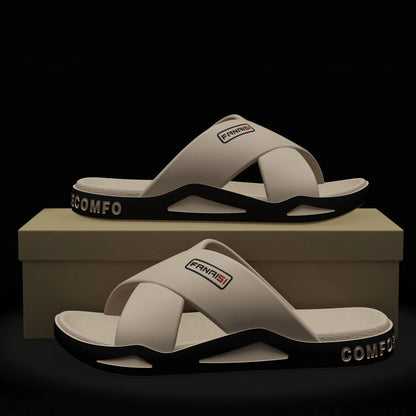 Slippers met gekruiste banden over de wreef, voetbed met structuur en dikke zool - beeld 4