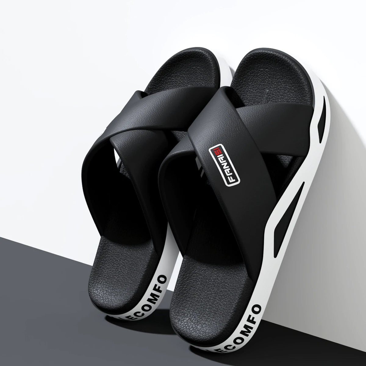Slippers met gekruiste banden over de wreef, voetbed met structuur en dikke zool - beeld 6