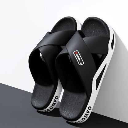 Slippers met gekruiste banden over de wreef, voetbed met structuur en dikke zool - beeld 6