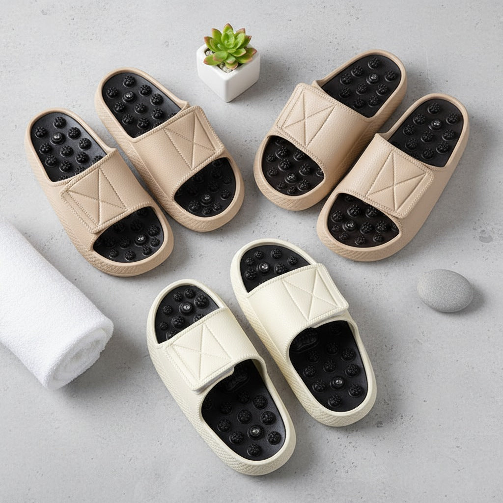 Slippers met noppen in het voetbed, brede band met klittenband en dikke zool - beeld 8