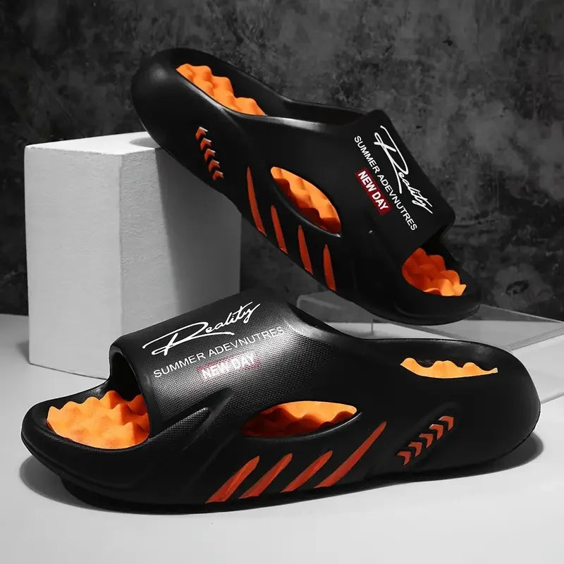 Slippers voor heren van EVA met noppenvoetbed in contrastkleur en uitsparingen in de zijkant - beeld 2