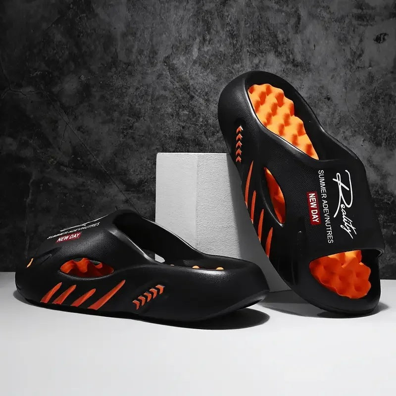 Slippers voor heren van EVA met noppenvoetbed in contrastkleur en uitsparingen in de zijkant - beeld 5