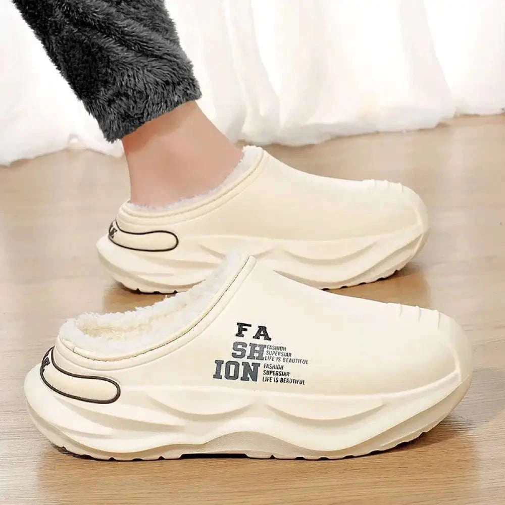 Slippers voor heren met open hiel, pluche voering, steunzool en dikke zool met profiel