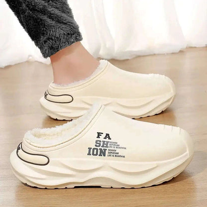 Slippers voor heren met open hiel, pluche voering, steunzool en dikke zool met profiel
