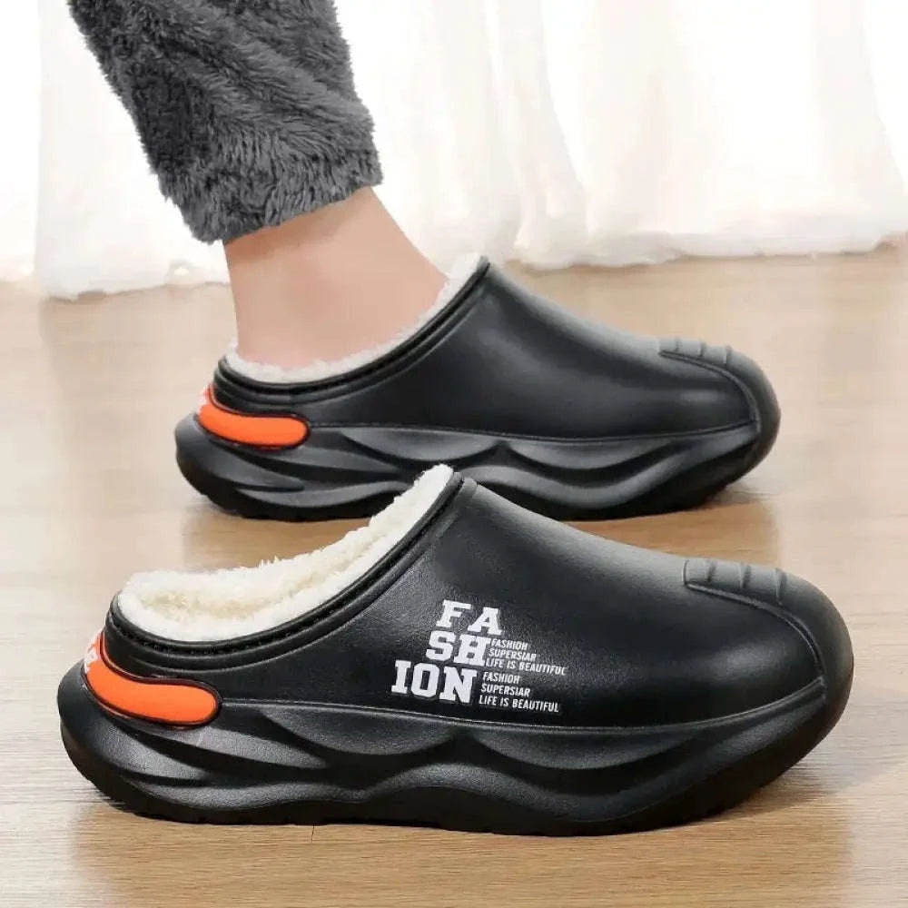 Slippers voor heren met open hiel, pluche voering, steunzool en dikke zool met profiel - beeld 3