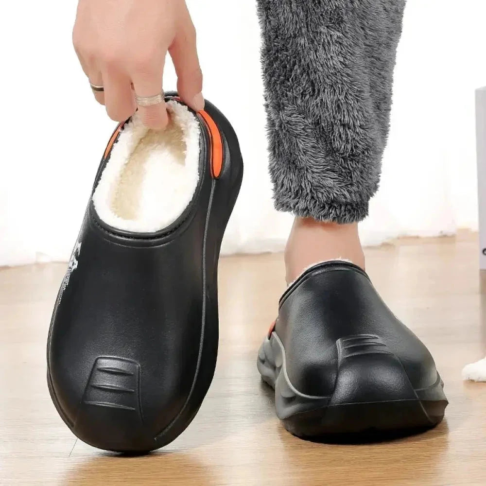 Slippers voor heren met open hiel, pluche voering, steunzool en dikke zool met profiel - beeld 4