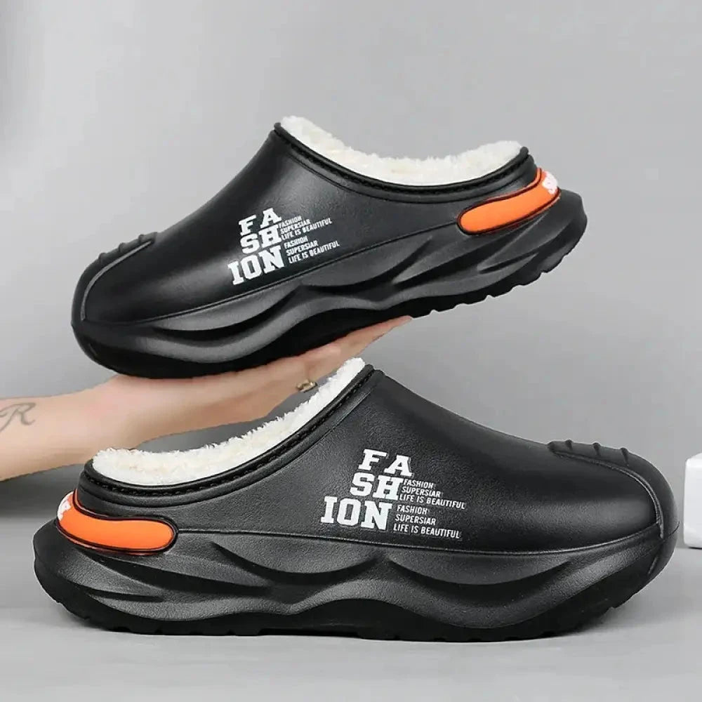 Slippers voor heren met open hiel, pluche voering, steunzool en dikke zool met profiel - beeld 5