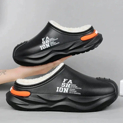 Slippers voor heren met open hiel, pluche voering, steunzool en dikke zool met profiel - beeld 5