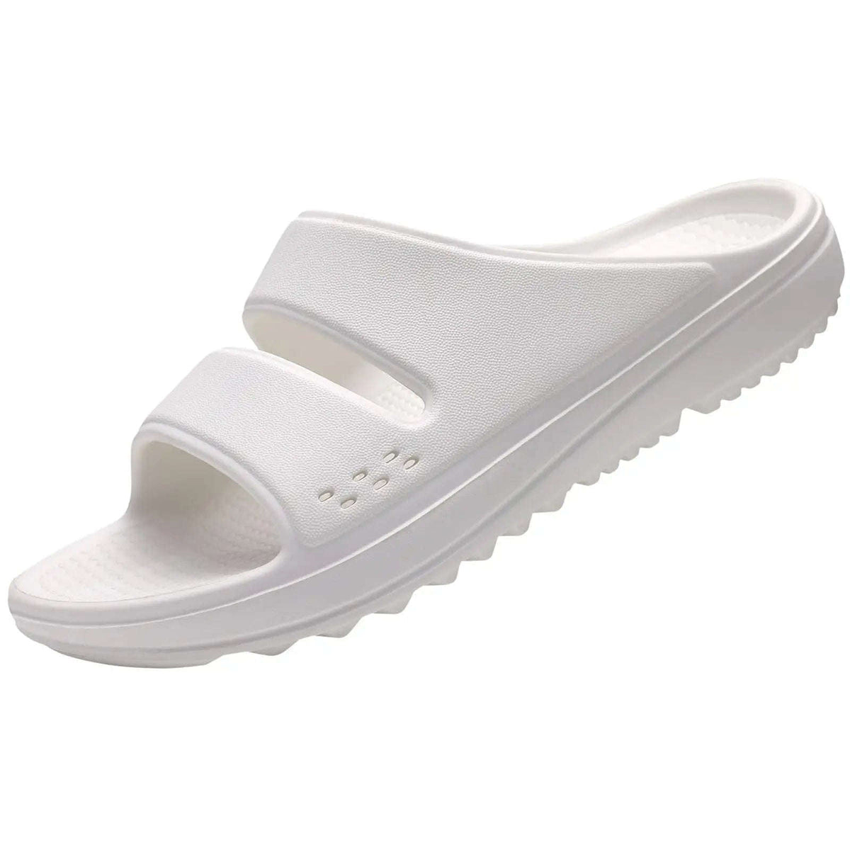 Slippers met steunzool, twee brede banden en dikke zool met profiel - wit