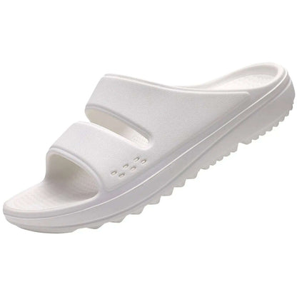 Slippers met steunzool, twee brede banden en dikke zool met profiel - wit