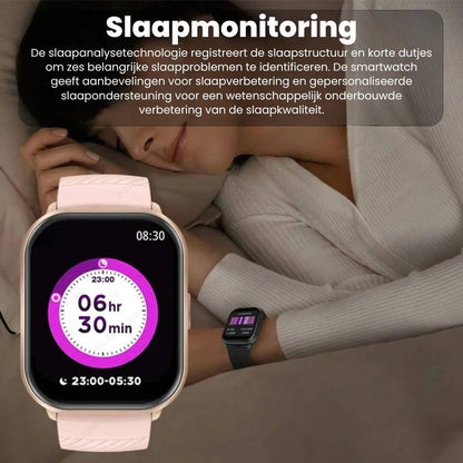 Slaapmeting op de smartwatch met roze band